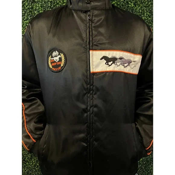 vtg 80s MUSTANG SHELBY RACING Jacket Large // black race car nascar le mans - Picture 2 of 6
